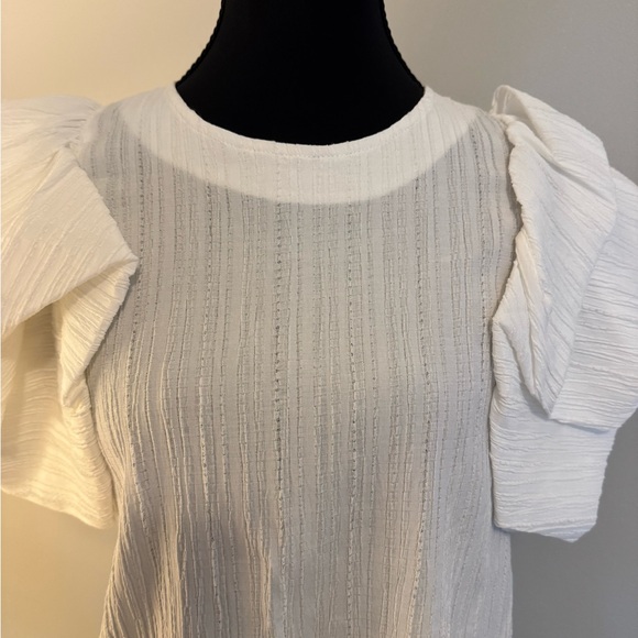 THML Elegant White Ruffle Sleeve Top NWT - Picture 3 of 4